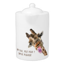 Funny Giraffe Tongue Out and Playful Wink - Smile  Teapot