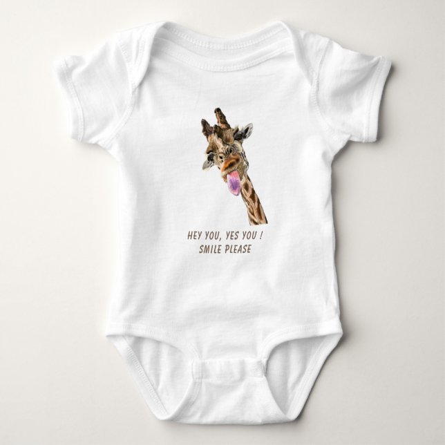 Funny Giraffe Tongue Out Baby Bodysuits or T-Shirt (Front)