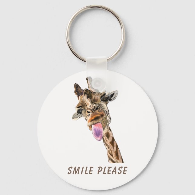 Funny Giraffe Tongue Out Keychain (Front)