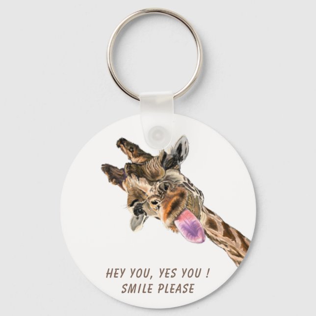 Funny Giraffe Tongue Out Keychain Gift (Front)