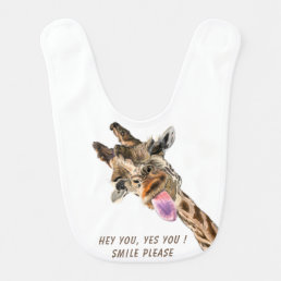 Funny Giraffe Tongue Out Playful Baby Bib Smile 