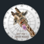 Funny Giraffe Tongue Out Playful Dart Board Smile<br><div class="desc">Funny Giraffe Tongue Out and Playful Wink - Smile Animal Cartoon Drawing - Choose / Add Your Unique Text / Font / Color - Make Your Special Gift - Resize and move or remove and add elements / image with customization tool ! - Drawing and Design by MIGNED. You can...</div>