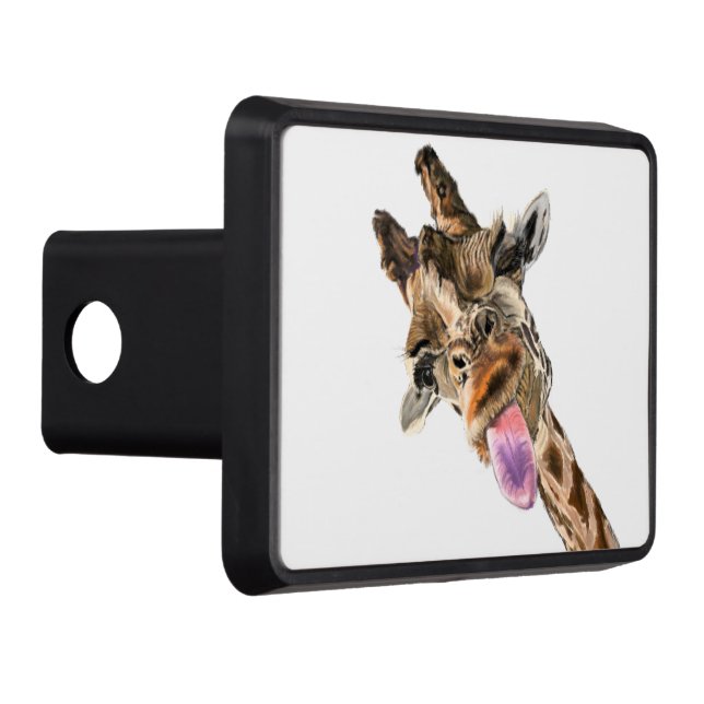Funny Giraffe Tongue Out Playful Hitch Cover (Right)