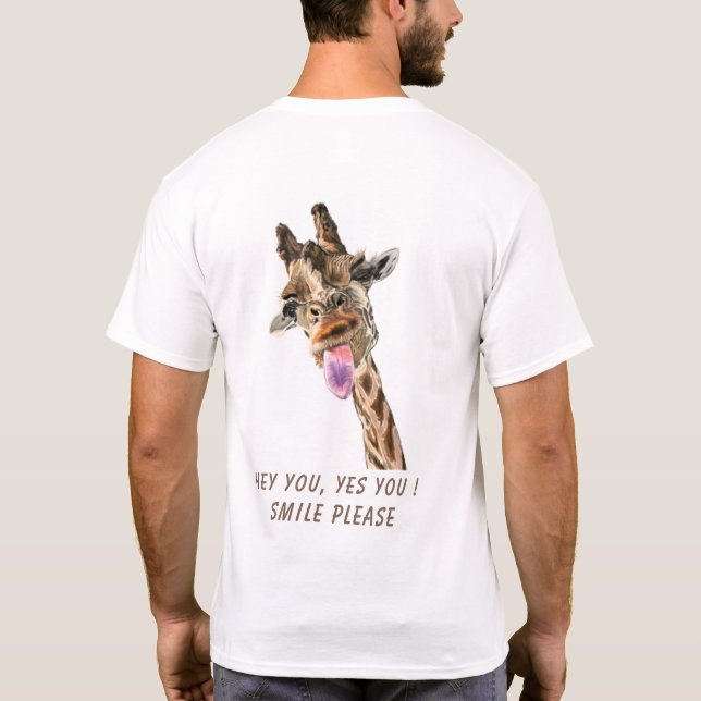 Funny Giraffe Tongue Out Playful Text T-Shirt (Back)
