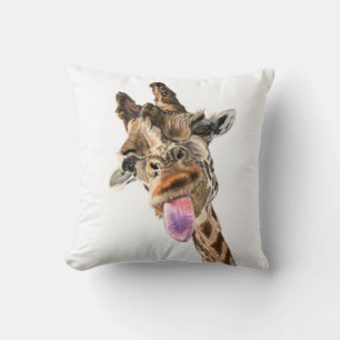 Funny Giraffe Tongue Out Playful Throw Pillow