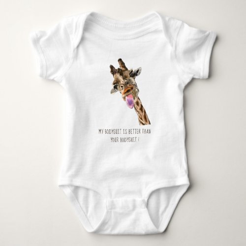 Funny Giraffe Tongue Out Playful Wink _ Add Text Baby Bodysuit