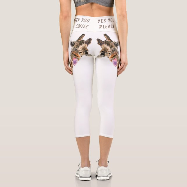 Funny Giraffe Tongue Out Playful Wink - Add Text Capri Leggings (Back)