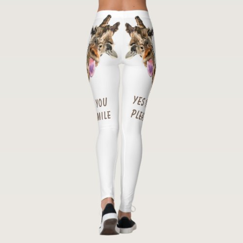 Funny Giraffe Tongue Out Playful Wink _ Add Text Leggings