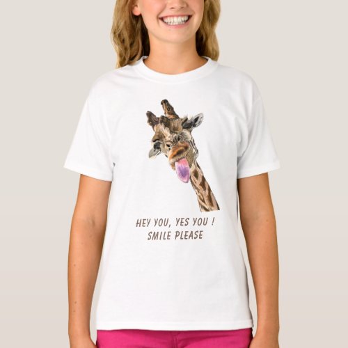 Funny Giraffe Tongue Out Playful Wink _ Add Text T_Shirt