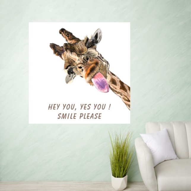Funny Giraffe Tongue Out Playful Wink Wall Decal (Living Room)