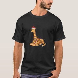 Funny Giraffe Tree Christmas Lights Xmas Pajama Ma T-Shirt