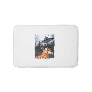 Funny Giraffe UFO Zoo Animal Weird Meme Graphic  _ Bath Mat