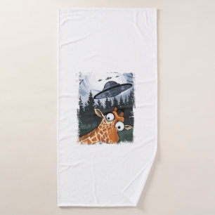 Funny Giraffe UFO Zoo Animal Weird Meme Graphic _ Bath Towel