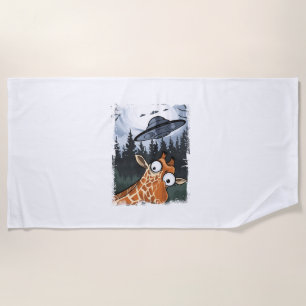 Funny Giraffe UFO Zoo Animal Weird Meme Graphic _ Beach Towel