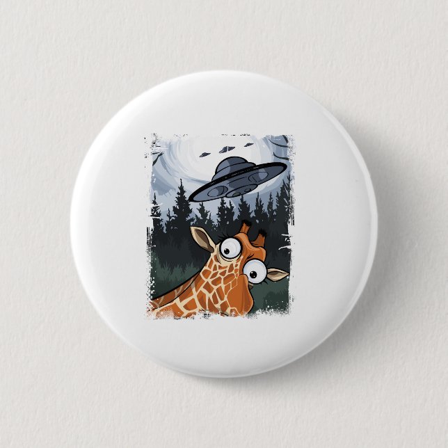 Funny Giraffe UFO Zoo Animal Weird Meme Graphic  _ Button (Front)