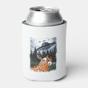 Funny Giraffe UFO Zoo Animal Weird Meme Graphic  _ Can Cooler