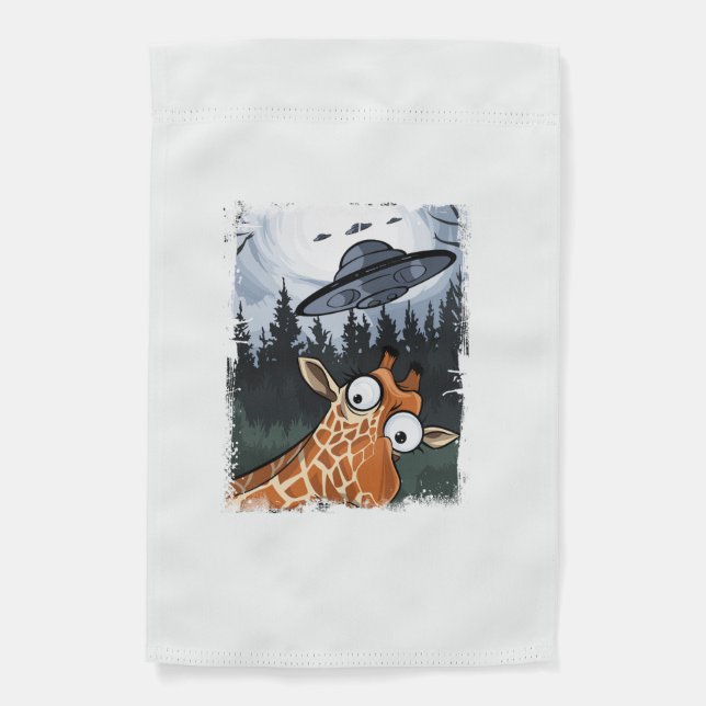 Funny Giraffe UFO Zoo Animal Weird Meme Graphic  _ Garden Flag (Front)