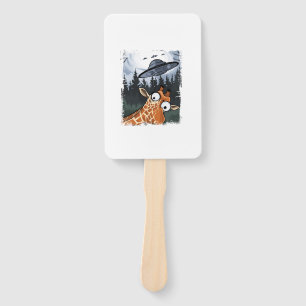 Funny Giraffe UFO Zoo Animal Weird Meme Graphic _ Hand Fan