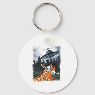 Funny Giraffe UFO Zoo Animal Weird Meme Graphic _ Keychain