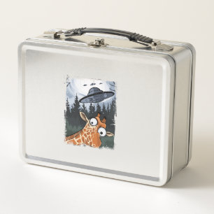 Funny Giraffe UFO Zoo Animal Weird Meme Graphic _ Metal Lunch Box