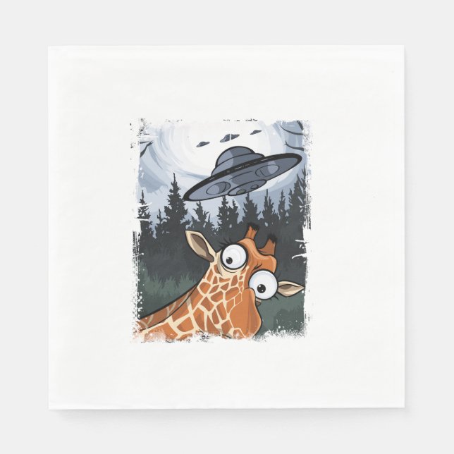 Funny Giraffe UFO Zoo Animal Weird Meme Graphic  _ Napkins (Front)
