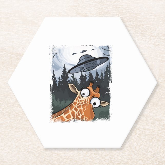 Funny Giraffe UFO Zoo Animal Weird Meme Graphic  _ Paper Coaster (Front)