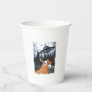 Funny Giraffe UFO Zoo Animal Weird Meme Graphic  _ Paper Cups