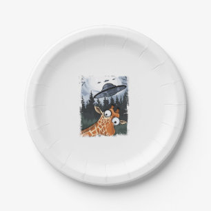 Funny Giraffe UFO Zoo Animal Weird Meme Graphic  _ Paper Plates