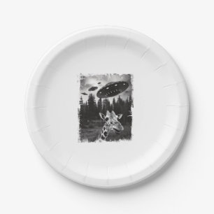 Funny Giraffe UFO Zoo Animal Weird Meme Graphic Paper Plates