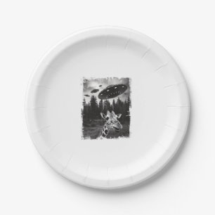 Funny Giraffe UFO Zoo Animal Weird Meme Graphic   Paper Plates