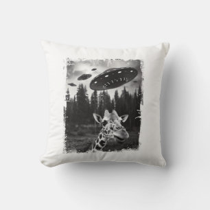 Funny Giraffe UFO Zoo Animal Weird Meme Graphic Throw Pillow