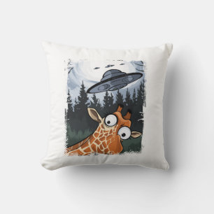 Funny Giraffe UFO Zoo Animal Weird Meme Graphic  _ Throw Pillow