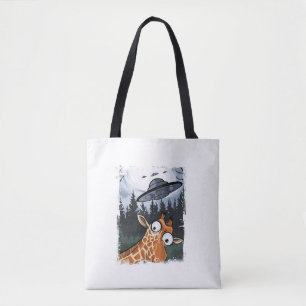 Funny Giraffe UFO Zoo Animal Weird Meme Graphic _ Tote Bag