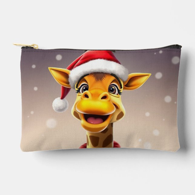 Funny giraffe wearing a Santa hat Accessory Pouch (Front)