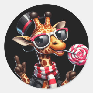 Funny Giraffe Wearing Sunglasses Classic Round Sticker