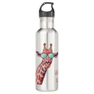 Funny Giraffe Wearing Sunglasses Watercolor Art Stainless Steel Water Bottle