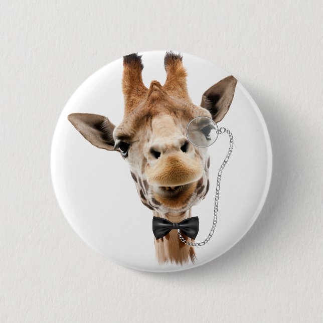 Funny Giraffe with Bowtie and Monocle Button (Front)