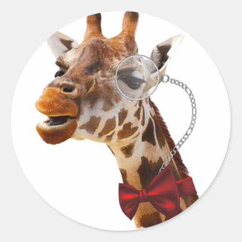 Funny Giraffe with Bowtie and Monocle Classic Round Sticker