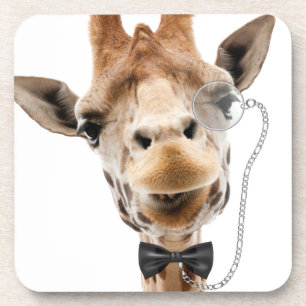 Funny Giraffe with Bowtie and Monocle Drink Coaster