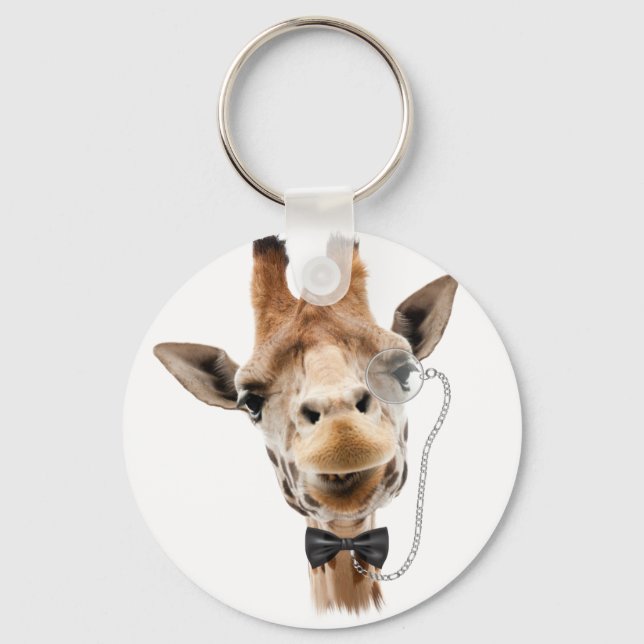 Funny Giraffe with Bowtie and Monocle Keychain (Front)