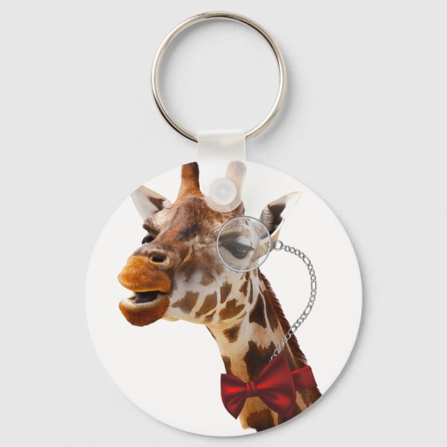 Funny Giraffe with Bowtie and Monocle Keychain (Front)