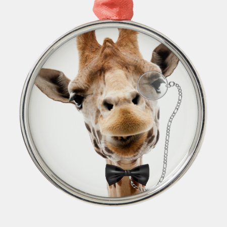 Funny Giraffe With Bowtie And Monocle Metal Ornament