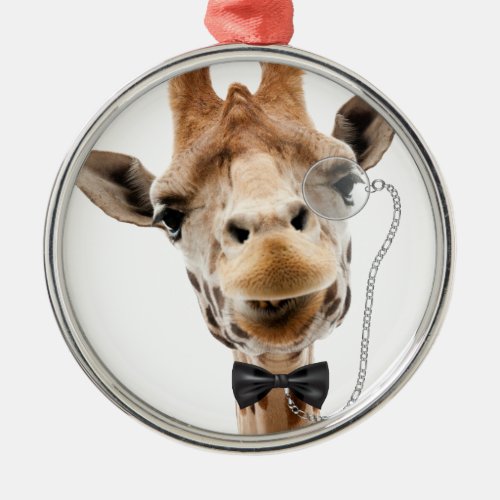 Funny Giraffe with Bowtie and Monocle Metal Ornament