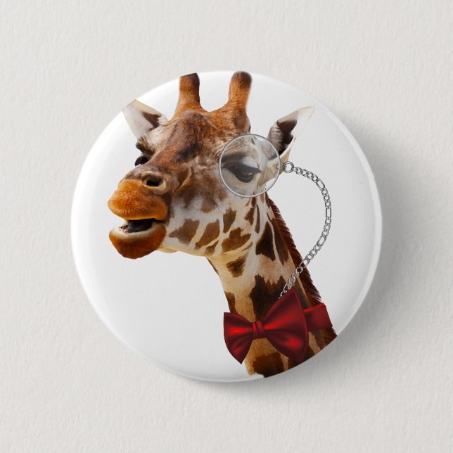Funny Giraffe with Bowtie and Monocle Pinback Button (Front)