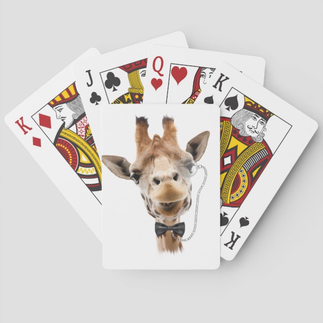 Funny Giraffe with Bowtie and Monocle Poker Cards (Back)