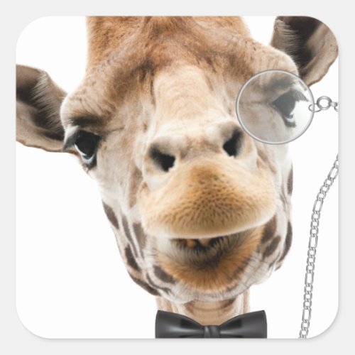 Funny Giraffe with Bowtie and Monocle Square Sticker