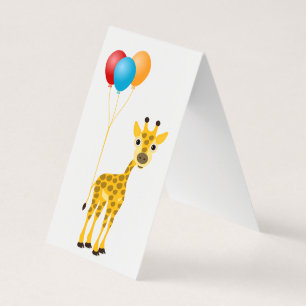 Funny giraffe with colorful balloons business card