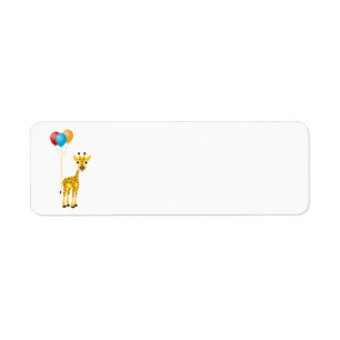 Funny giraffe with colorful balloons label