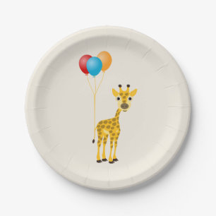 Funny giraffe with colorful balloons paper plates