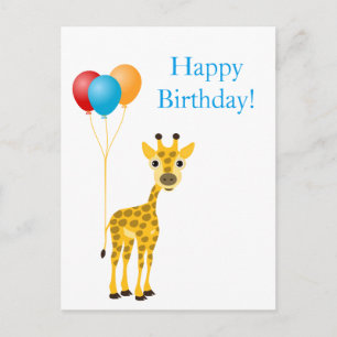 Funny giraffe with colorful balloons postcard